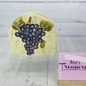 Tabletops CABERNET Hand Painted Collection Purple Grapes Ceramic Napkin Holder